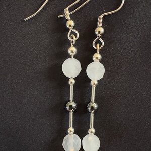 Sterling Silver, Moonstone, and Hematite Dangle Earrings by Shanstones Jewelry